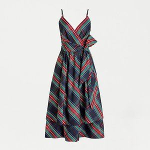 NWT J.CREW Bow Tiered Taffeta Dress in Stewart Tartan Blue Size 8 AF437